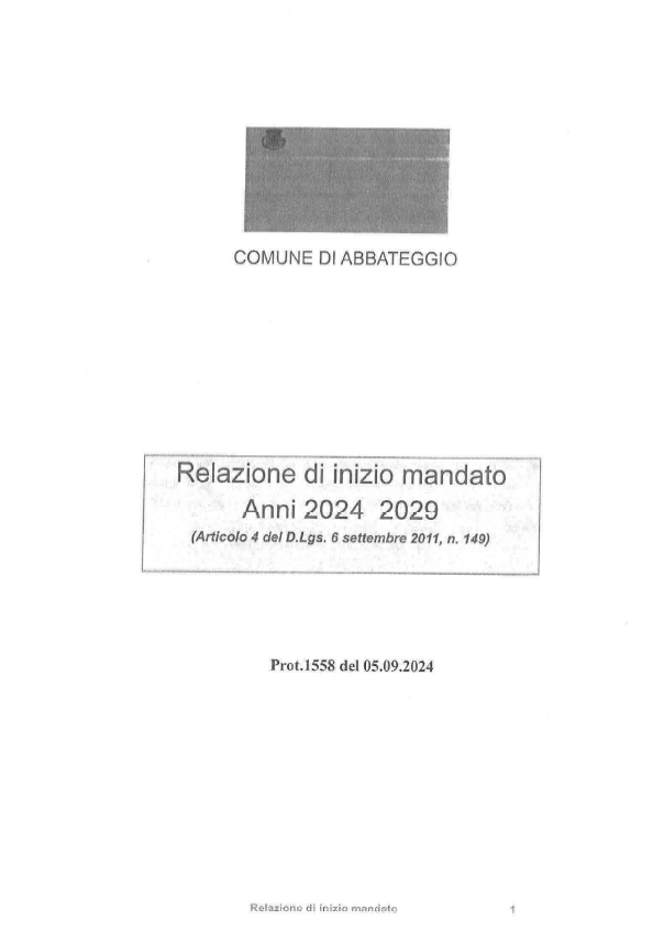 RELAZIONE DI INIZIO MANDATO